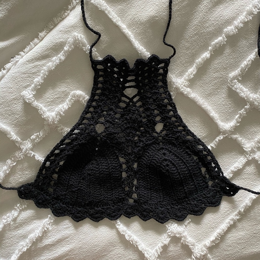 Crochet high neck bikini top